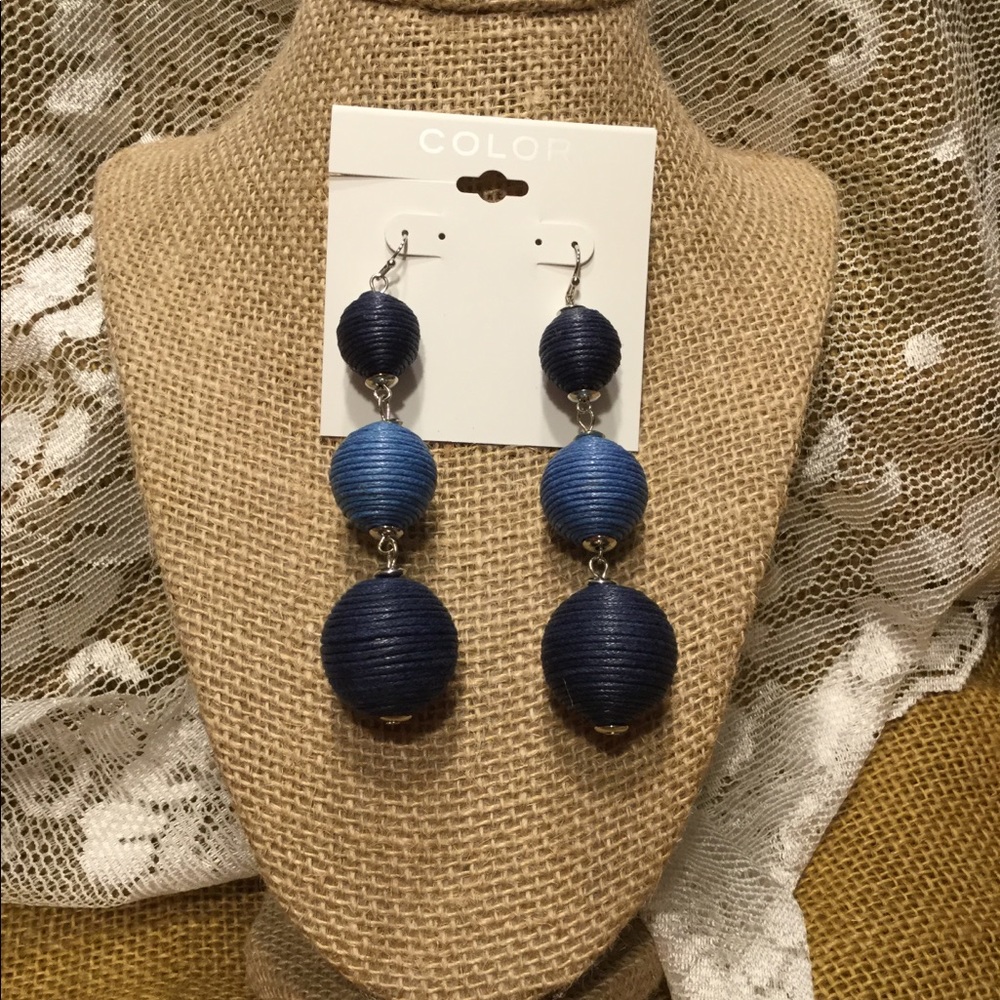 Long dangle statement earrings, blue